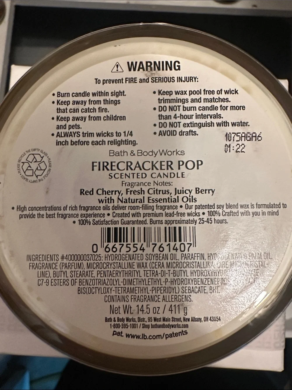 Bath & Body Works Stars & Stripes Firecracker Pop Candle - Red, Blue, White